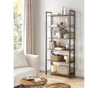 Songmics Vasagle 6-Level Bookshelf Tower, Tall Bookcase Shelf, Freestanding, Organizer Shelf, Book Rack, Walnut And Black