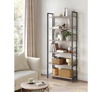 Songmics Vasagle 6-Tier Tall Bookshelf, Large Bookcase, Steel Frame, Freestanding Shelf Unit, Industrial, Heather Greige And Ink Black