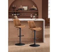 Songmics Vasagle Bar Stools Set Of 2, Height Adjustable Swivel Kitchen Stools, Leather Bar Chairs With Back & Footrest, Caramel Brown