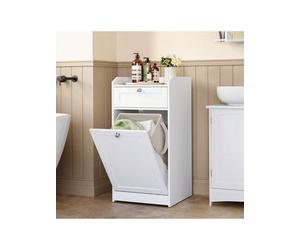 Songmics Vasagle Bathroom Cabinet With Laundry Basket, Bathroom Storage Unit With 1 Drawer And 1 Laundry Hamper, Cloud White
