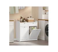 Songmics Vasagle Bathroom Cabinet With Laundry Baskets, Bathroom Storage Unit With 2 Drawer And 2 Laundry Hampers, Cloud White