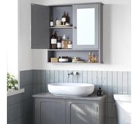 Songmics Vasagle Bathroom Cabinet With Mirror, Wall Cabinet With 2 Mirrored Doors, Adjustable Shelf, Wall-Mounted, Dove Grey