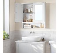 Songmics Vasagle Bathroom Cabinet With Mirror, Wall Cabinet With Mirrored Doors And Open Compartment, Adjustable Shelf, Wall-Mounted, White