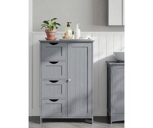 Songmics Vasagle Bathroom Floor Storage Cabinet, Bathroom Storage Unit With 4 Drawers, Bathroom Cabinet Freestanding,, Mystic Grey