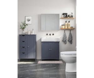 Songmics Vasagle Bathroom Floor Storage Cabinet, Wooden Storage Unit With 4 Drawers, Single Door, Adjustable Shelf, For Living Room