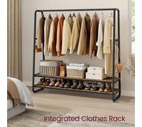 Songmics Vasagle Bedroom Garment Rack With Shelves, Steel Clothes Rail With Hooks, Wardrobe Storage Solution, Rustic Brown And Black