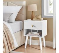 Songmics Vasagle Bedside Table, End Table With Drawer And Open Shelf, Wooden Legs, Ideal For Bedroom, Living Room, Sofa, Cloud White