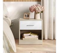 Songmics Vasagle Bedside Table, Side Table With Drawer, Open Compartment, End Table, Natural Beige And Classic White