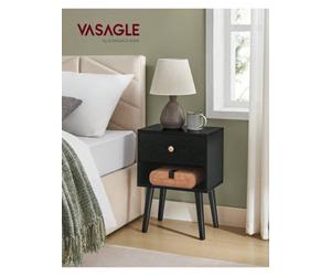 Songmics Vasagle Bedside Table, Side Table With Storage Drawer And Open Shelf, Solid Wood Legs, End Table For Living Room