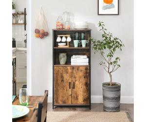 Songmics Vasagle Bookcase, Book Cabinet, Shelf, Kitchen Cabinet With 2 Open Compartments, Multifunctional, Industrial, Vintage Brown