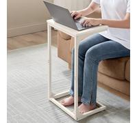 Songmics Vasagle C-Shaped End Table, Industrial Metal Frame Side Table, Sofa Bedside Furniture, Cream White