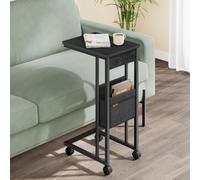Songmics Vasagle C-Shaped Side Table, Bedside Table, End Table, With Fabric Storage Bag, Adjustable Feet And Swivel Castors, Ebony Black