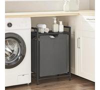Songmics Vasagle Clothes Bin, Laundry Hamper, Clothes Basket, Removable Bag, Shelf, Metal Frame, Black And Grey