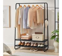 Songmics Vasagle Clothes Rack, 2-Tier Shelves With Hooks, Bedroom Organizer, Steel Frame, Ebony Black And Matte Black
