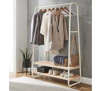 Songmics Vasagle Clothes Rack, Dual Shelves And S-Shaped Hooks, Steel Frame For Bedroom Use, Oak And Cream White