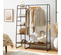 Songmics Vasagle Clothes Rail Clothes Rack With Shoe Rack, 5 Tier Storage Rack, Side Hooks, For Bedroom, Living Room, Rustic Brown & Black
