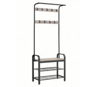Songmics Vasagle Coat Rack, Coat Stand With Shoe Storage Bench, 4-In-1 Design, With 9 Removable Hooks, A Clothes Rail,greige And Black