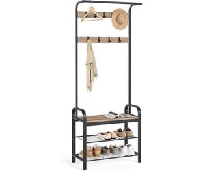 Songmics Vasagle Coat Rack, Coat Stand With Shoe Storage Bench, 4-In-1 Design, With 9 Removable Hooks,for Hallway,34 X 72 X 183 Cm