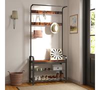 Songmics Vasagle Coat Rack, Coat Stand With Shoe Storage Bench, 4-In-1 Design, With Hooks, Clothes Rail, Industrial, Rustic Brown & Black