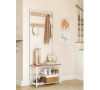 Songmics Vasagle Coat Rack, Coat Stand With Shoe Storage Bench, Hall Tiree With Shoe Rack, 3-In-1 Design, Steel Frameoak Colour And White