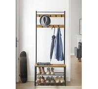 Songmics Vasagle Coat Rack, Coat Stand With Shoe Storage Bench,hall Troee With Shoe Rack, 3-In-1 Design,steel Frame Rustic Walnut And Black