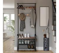 Songmics Vasagle Coat Rack Hat And Coat Stand Hall Shoes Rack Umbrella Bag Stand With Removable Hooks Height 183Cm Metal Vintage Hsr40B