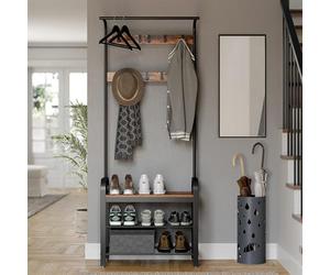 Songmics Vasagle Coat Rack Hat And Coat Stand Hall Shoes Rack Umbrella Bag Stand With Removable Hooks Height 183Cm Metal Vintage Hsr40B