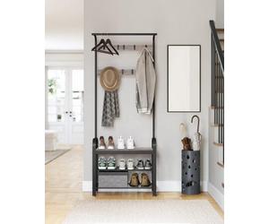 Songmics Vasagle Coat Rack Stand, Free Standing Hall Tree, Coat Stand With Removable Hooks, Bench And Shoe Rack, Height 183 Cm, Steel