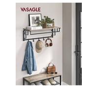 Songmics Vasagle Coat Rack Wall-Mounted, Clothes Rail With 5 Removable Coat Hooks, Floating Shelf With Hanging Rail, For Hallway, Bedroom