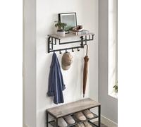 Songmics Vasagle Coat Rack Wall-Mounted, Clothes Rail With 5 Removable Coat Hooks, Floating Shelf With Hanging Rail Rustic Brown And Black