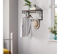Songmics Vasagle Coat Rack Wall-Mounted, Clothes Rail With 5 Removable Hooks, Floating Shelf With Hanging Rail, Greige And Black