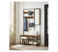 Vasagle Hallway Coat Rack Bench Mirror 2 Shoe Shelves Rustic Brown/Black