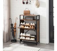 Songmics Vasagle Compact Shoe Cabinet, Footwear Storage With Flip Doors, Hallway Organizer With Dividers, Rustic Brown And Black