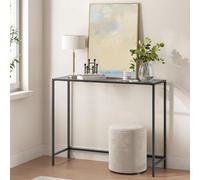 Songmics Vasagle Console Table, Glass Top Modern Side Table With Tempered Glass Surface, Easy Assembly, Ink Black & Slate Grey