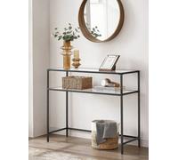 Songmics Vasagle Console Table, Side Table, Tempered Glass Tabletop, Modern Sofa Table, Easy Assembly, With 2 Shelves, Black