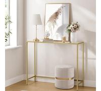 Songmics Vasagle Console Table, Tempered Glass Table, Modern Sofa Or Entryway Table, Metal Frame, Sturdy, Adjustable Feet, For Living Room