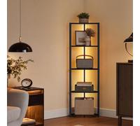Songmics Vasagle Corner Display Shelf With 5 Tiers, Bookcase Storage With Adjustable Led Lighting, Ebony Black