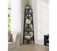 Songmics Vasagle Corner Ladder Shelf For Living Room, 5-Tier Plant Holder And Storage Unit, Charcoal Grey And Matt Black