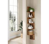 Songmics Vasagle Corner Shelf, 5-Tier Floating Wall Shelf With Zigzag Design, Bookshelf, Rustic Brown