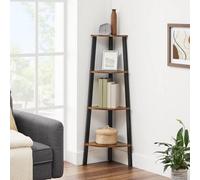 Songmics Vasagle Corner Shelf Bookcase, 4 Tier Ladder Shelf, Storage Unit, Plant Holder, Industrial Style, Rustic Brown And Black