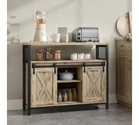 Songmics Vasagle Credenza, Kitchen Side Cabinet, Storage Armoire, With 2 Sliding Barn Doors, Adaptable Shelves, Turquoise Brown & Ink Black