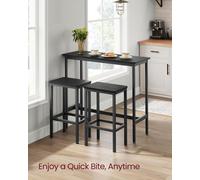 Songmics Vasagle Dining Table Set, Bar Table And Stools, Breakfast Bar Table With 2 Bar Stools, Steel Frame, Ebony Black And Ink Black