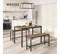 Songmics Vasagle Dining Table With 2 Benches, 3 Piece Set, Honey Brown