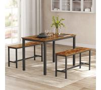 Songmics Vasagle Dining Table With 2 Benches, 3 Pieces Set, Kitchen Table Of 110 X 70 X 75 Cm, 2 Benches Of 97 X 30 X 50 Cm Each