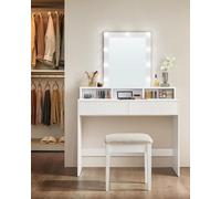 Songmics Vasagle Dressing Table, Led Lights, Vanity Table With Mirror, 2 Drawers And 3 Compartments, Makeup Table, Modern, White