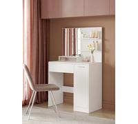 Songmics Vasagle Dressing Table, Makeup Table, Vanity Table With Mirror, 1 Drawer, 2 Shelves, Storage Cabinet, Makeup Organiser, White