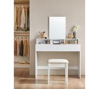 Songmics Vasagle Dressing Table With Large Mirror, Vanity Table With 2 Drawers And 3 Compartments, Makeup Table, Modern, White