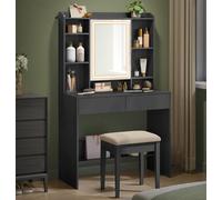 Songmics Vasagle Dressing Table With Led Lights, 3 Light Colours, Adjustable Brightness, Vanity Desk With Mirror, Modern, Ink Black