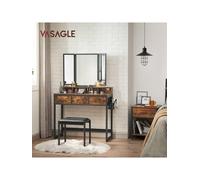 Songmics Vasagle Dressing Table With Mirror And Stool, Vanity Table With Tri-Fold Mirror, 3 Drawers, Hair Dryer Holder, Makeup Desk