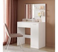 Songmics Vasagle Dressing Table With Mirror, Storage Compartment, 1 Drawer, 2 Shelves, White Rdt119W01